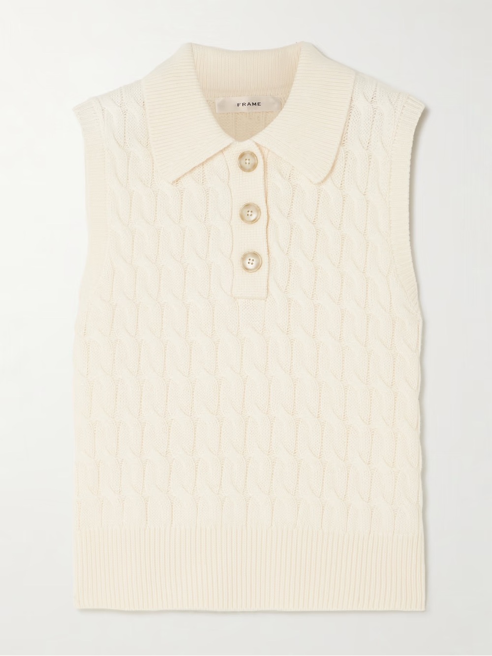 NWT FRAME The Cable Knit Polo Vest in Cream - Picture 10 of 16